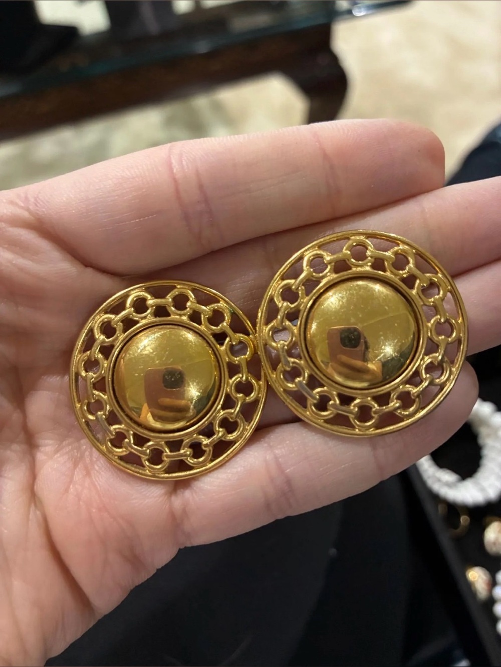 Vintage Monet Chunky Hold Tone Button Earrings